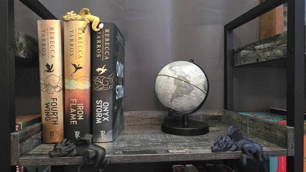 Sleeping Dragon Bookshelf Sitter | Dragon Bookshelf Decor | Multicolor Dragon Figurine | Fourth Wing Inspired | Black and Gold Dragons