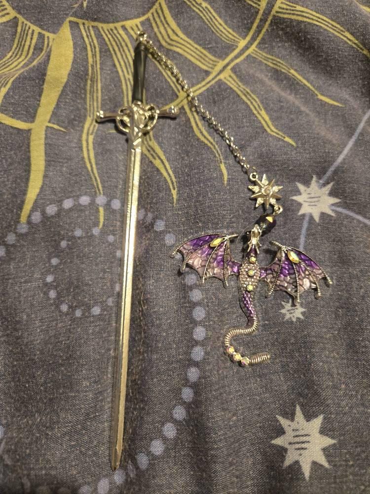 Dragon Sword Fantasy Bookmark  Birthday Gifts for Readers Book Lover Silver Metal Charm Bookmarks Unique Gift For Women Men Bookish