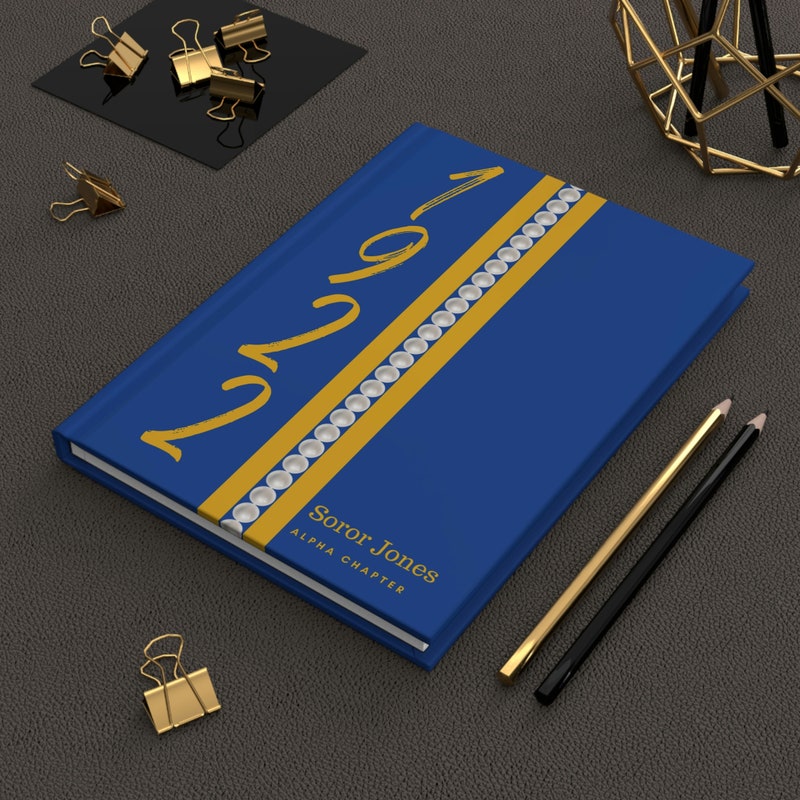 Personalized 1922 Pearl Jersey (Blue Cover) Hardcover Journal Matte | Diary | Blue and Gold | 1922 | SGRho Inspired | Sorority Gifts