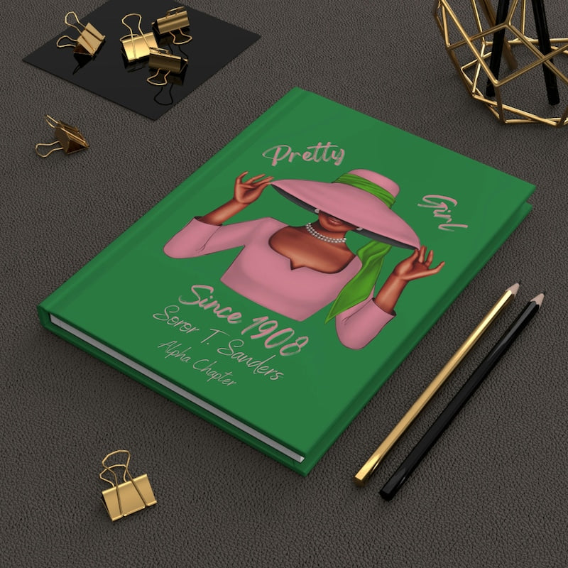 Personalized (Green Cover/Pink Dress Soror )Hardcover Journal Matte | Diary | Pink and Green | 1908 | AKA Inspired | Sorority Gifts