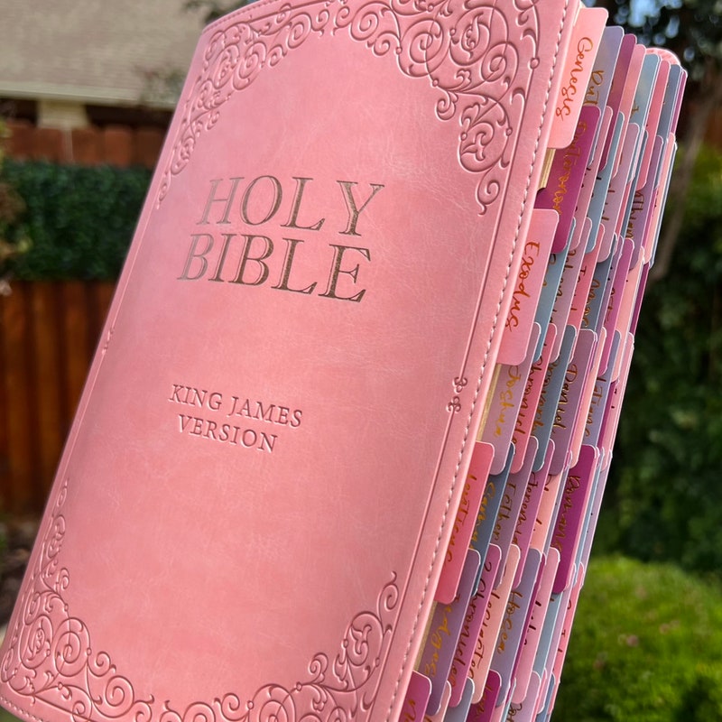 Beautiful KJV Pink Leather Soft Giant Print Bible with Ombre Tabs