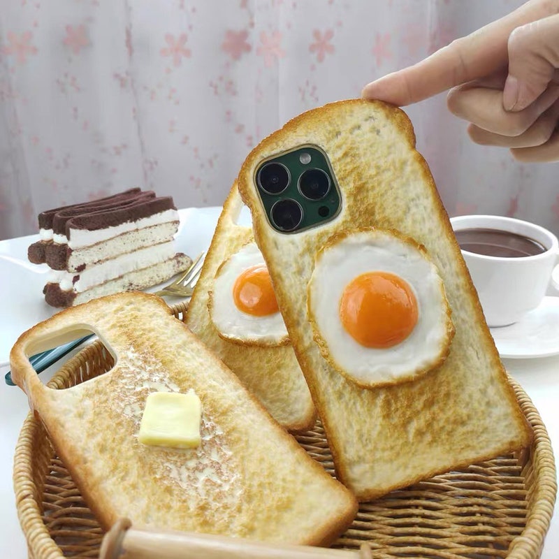 Handmade customized 3D egg and butter bread mobile phone case Cover for iPhone 7/8 Xs Xr 11 12 13 14 15 pro max,Fun and realistic phone case
