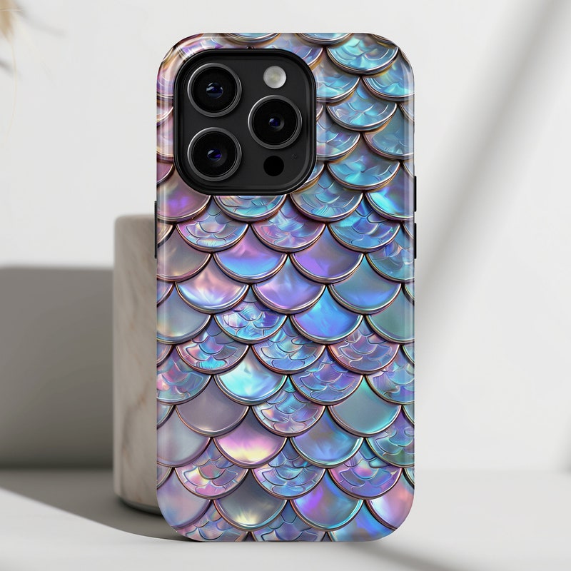 iPhone Case with Iridescent Mermaid Scale Pattern Design • Magsafe Phone Case • For iPhone 15, 14, 13, 12, 11, XR, XS, Pro, Max, Mini