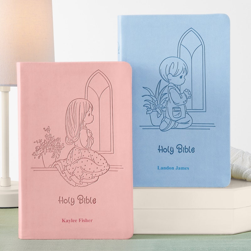 Personalized Precious Moments Bible Notebook, Religious Keepsake, For Kids, For Baptism, For Christening, ICB Version, Choose Blue or Pink