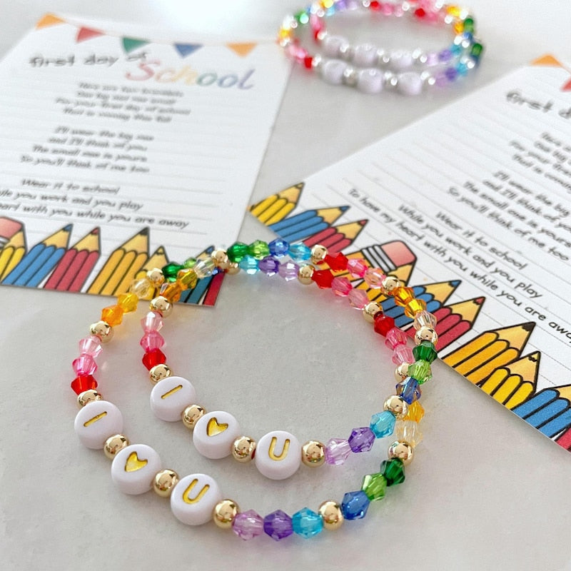 first day of school bracelet set | kindergarten bracelet | mommy and me bracelet | rainbow bracelet | preschool bracelet | kids bracelet