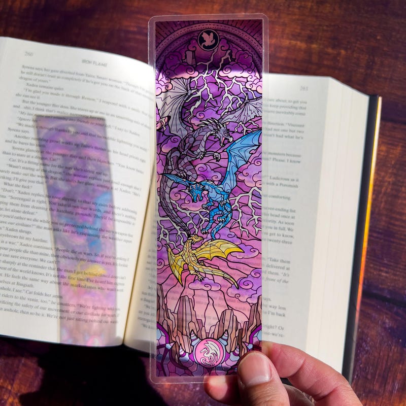 Dragons Stained Glass Bookmarks (Fourth Wing Transparent Bookmark, Stained Glass Art, Book Lover, Fantasy Book Reader Gift)