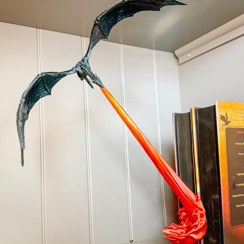 Fly-By Fire Breathing Dragon Bookshelf Decor - Fantasy Display for Dragon Lovers | Dragon Book Shelf Decor | Graduation Gift | Graduate Gift