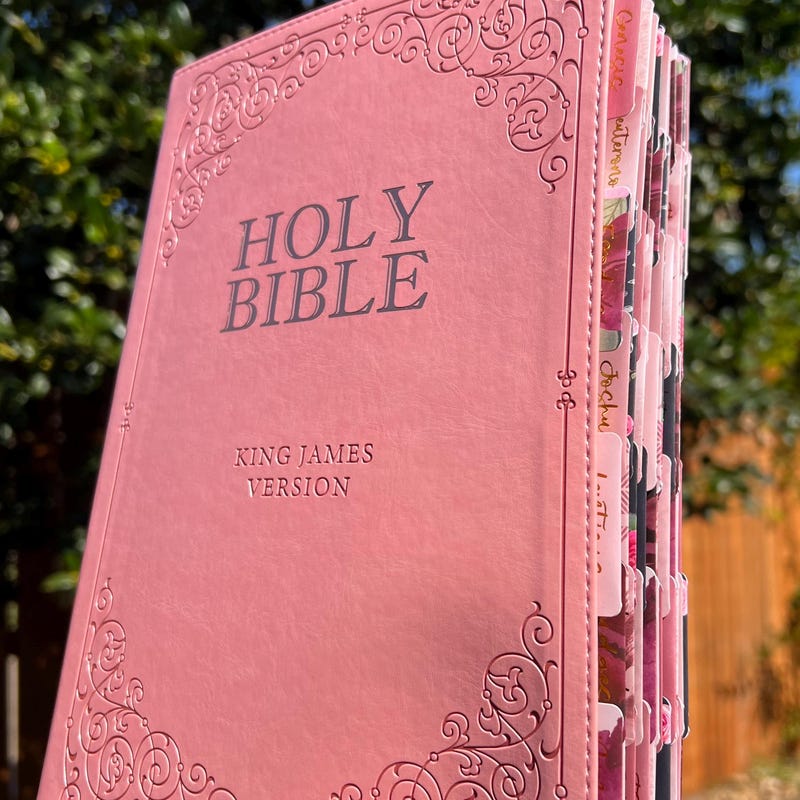Beautiful KJV Pink LeatherSoft Giant Print Bible with Rose Tabs