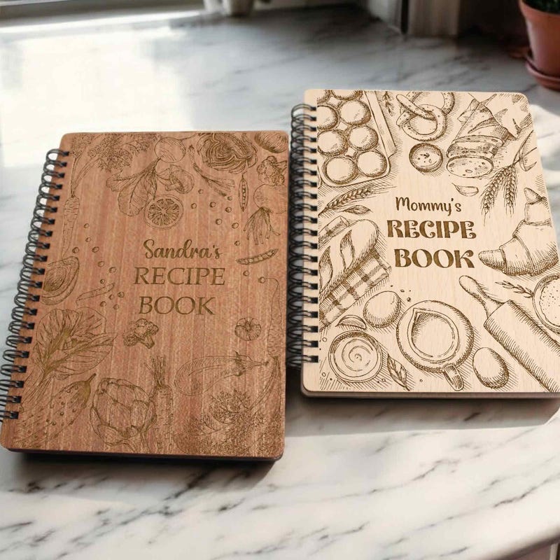 Personalized Wood Recipe Spiral Notebook Birthday Gift for Her Custom CookBook Personalzied Recipe Book Wooden Spiral Notebook Cooking Gift