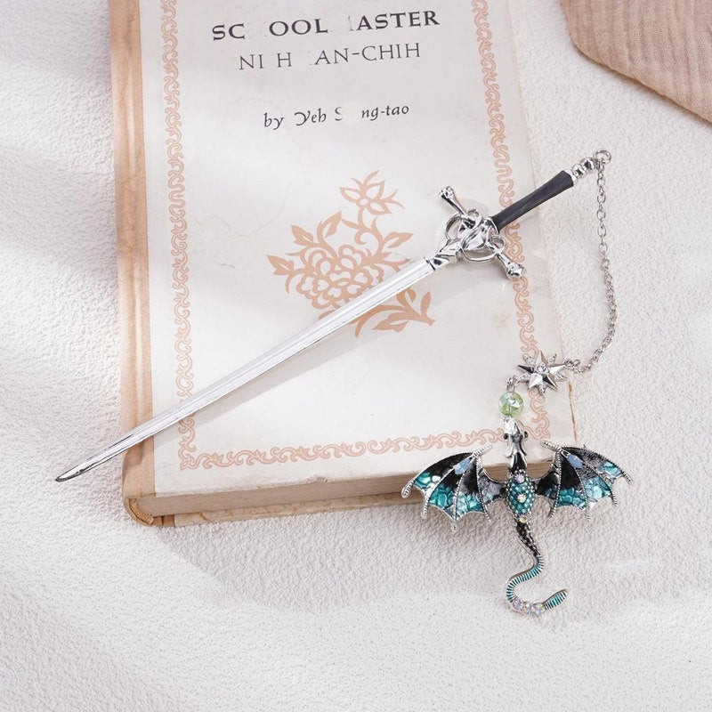 Dragon Sword Fantasy Bookmark  Birthday Gifts for Readers Book Lover Silver Metal Charm Bookmarks Unique Gift For Women Men Bookish