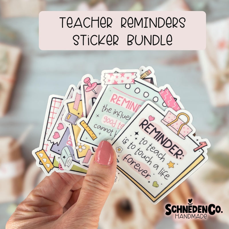 Teacher Reminders Sticker Bundle Pack, Cute Vinyl Teacher Stickers, Kindle Laptop Stickers, Journaling Stickers, Teacher Appreciation Gifts