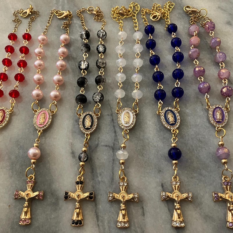 Religious Gift Idea Handmade One Decade Car Rosary for rearview mirror