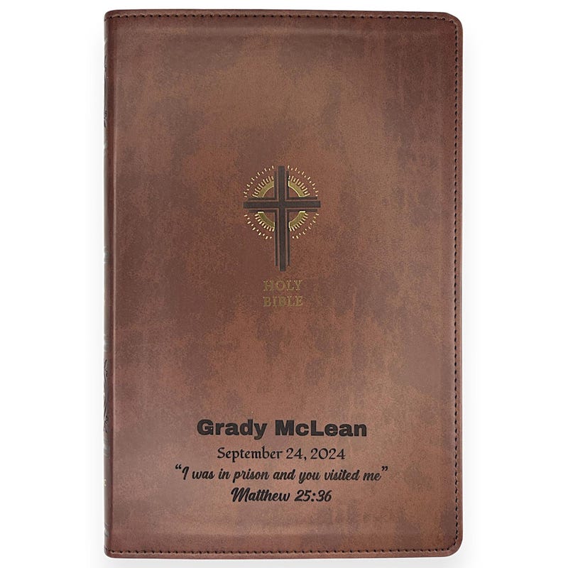 Personalized NRSV Bible New Revised Standard Version Catholic Edition, Catholic Bible, Brown Faux Leather Custom Bible Cover, Baptism Gift