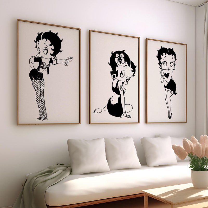 Betty Boop Set of 3 Canvas / Art Prints / Framed Wall Art, Home Decor, Dorm Art for College Girls, Aura Poster Gift for Girlfriend