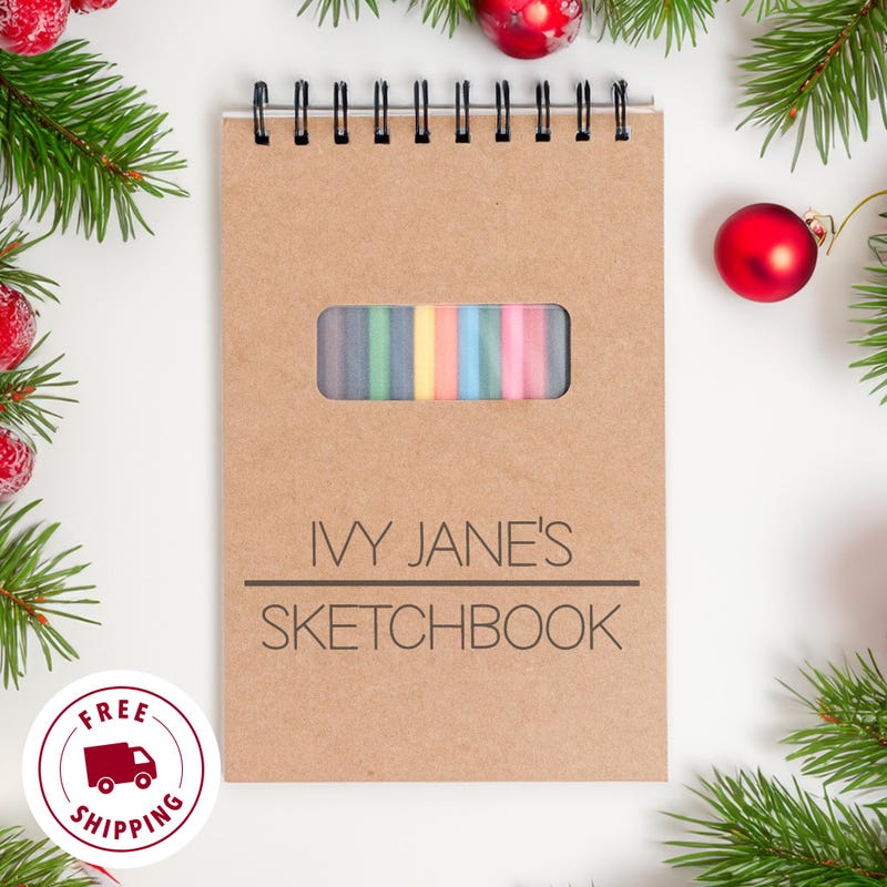 Custom Drawing Sketchbook with 12 Coloring Pencils, Personalized Gift for Young Artist, Birthday Gift for Boys and Girls, Teens, Sketch Pad