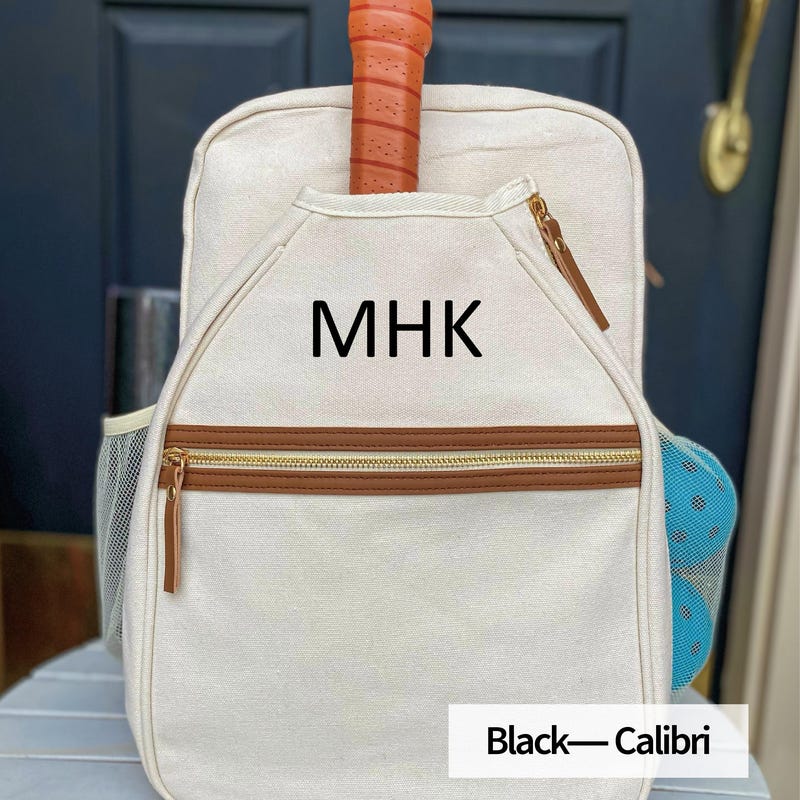 Personalized Natural Canvas Pickleball Paddle Bag, Custom Racket Backpack, Mini Preppy Sports Tote, Stylish Cute Racquet Cover, Mother’s Day
