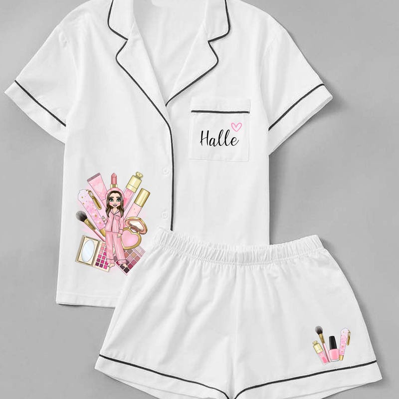 Personalised Satin Customisable Pink Makeup Doll Pjs, Personalised P Louise Pyjamas, Personalised Pjs, Birthday Pyjamas for girls
