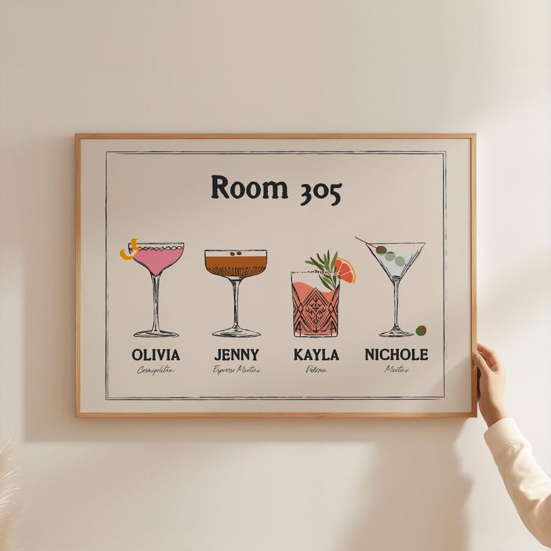 Custom Roommate Drink Print, Roommates as Drinks, Trendy College Apartment Dorm Art, Bar Cart Decor, Cocktail Poster, Personalized Wall Art