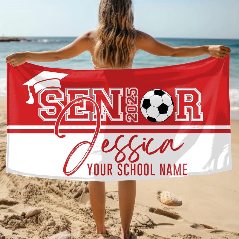Personalized 2025 Senior Night Sport Beach Towel with Name and School, Custom Grad Towel, All Sport Team Gift, High School College Grad Gift