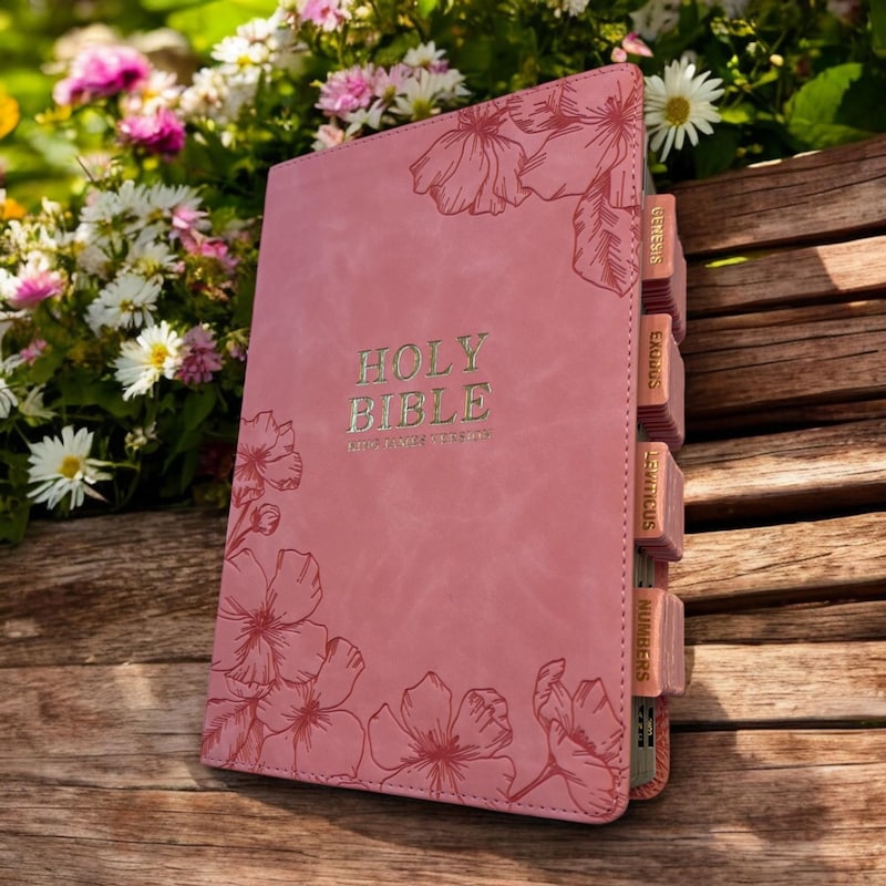 Custom Pink KJV Tabbed BIBLE with Tabs Christian Gift for Her Mom Women Girls Baptism Catholic Confirmation Communion Study Wedding Birthday