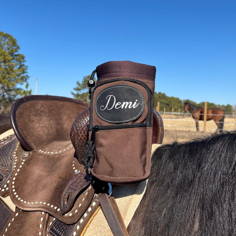 Personalized Horse Saddle Water Bottle Holder, Brown, Multi Pocket Horse Saddle Drink Holder up to 40oz, Horse Gifts, Horse Stuff Horse Tack