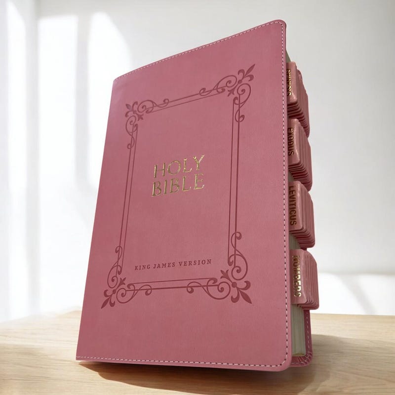 Custom Pink KJV Tabbed BIBLE with Tabs Christian Gift for Her Mom Women Girls Communion Baptism Catholic Study Confirmation Wedding Birthday