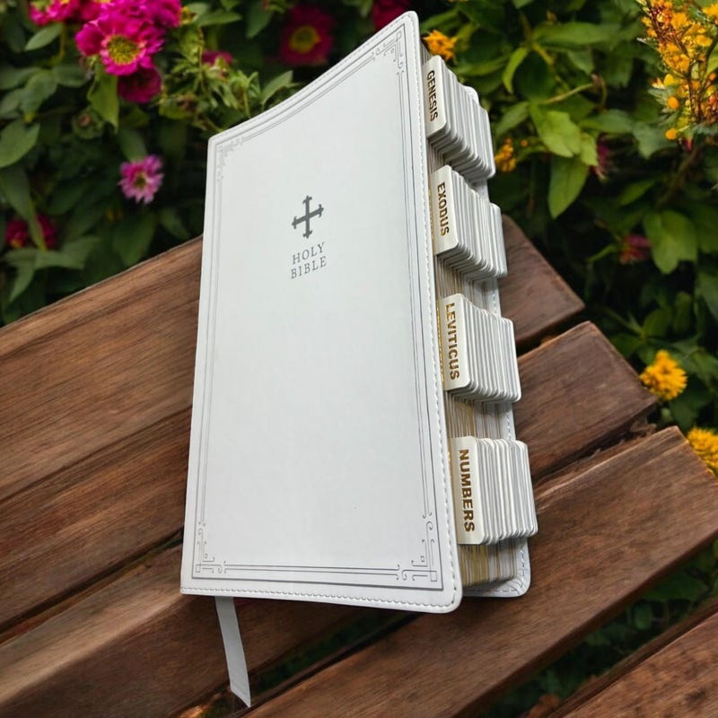 Custom White NRSV Tabbed BIBLE with Tabs Catholic Gift for Her Mom Women Girls Men Him Boys Confirmation Baptism Communion Birthday Grandpa