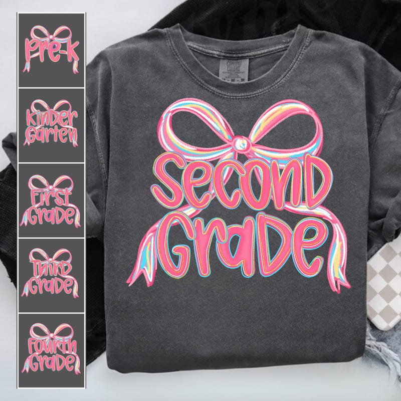 Teacher Grade Crew Bow Shirt Back to School Girl T-Shirt Pastel Neon Grade Shirt Cute Grade Level Tee for Girls Back to School Outfit 2025T