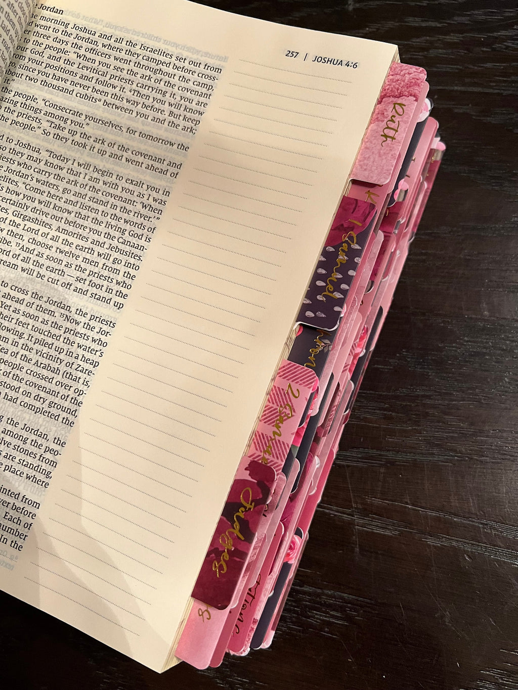 Beautiful NIV , Journaling, Notes Bible with Gorgeous handcrafted laminated Bible Tabs with gold lettering