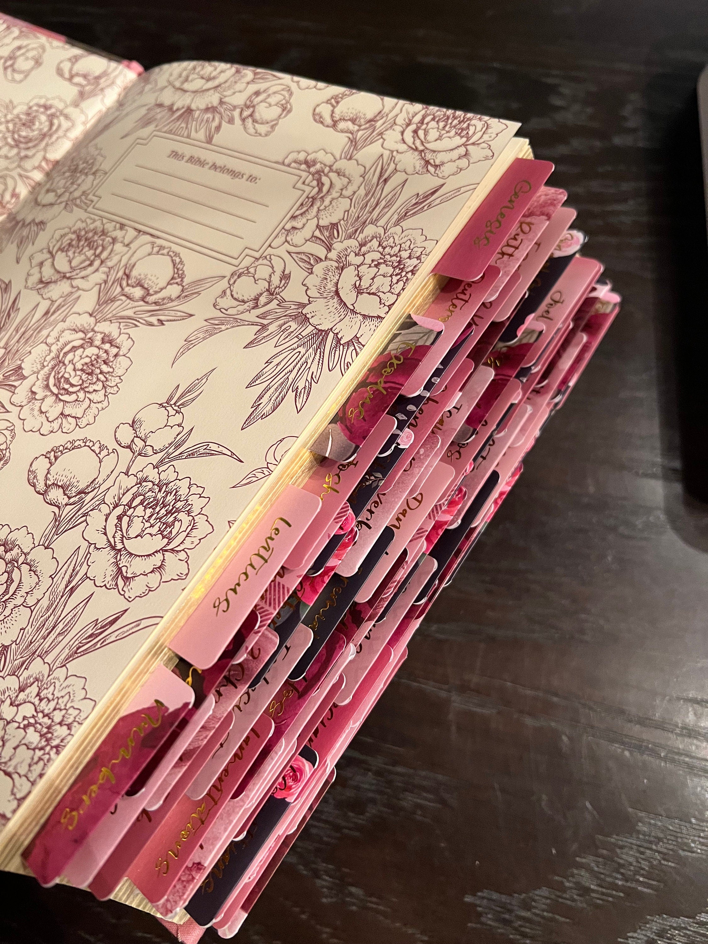 Beautiful NIV , Journaling, Notes Bible with Gorgeous handcrafted laminated Bible Tabs with gold lettering