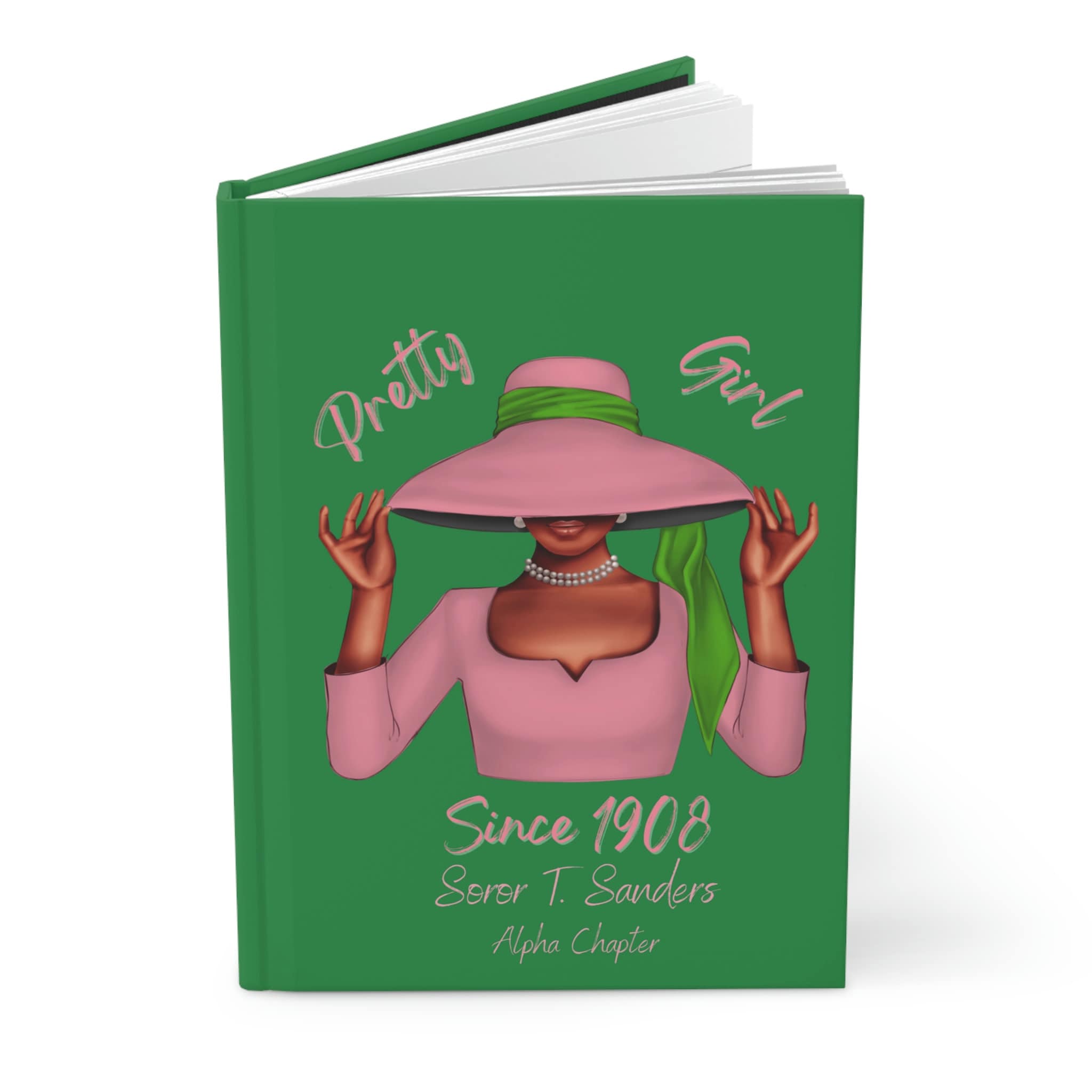 Personalized (Green Cover/Pink Dress Soror )Hardcover Journal Matte | Diary | Pink and Green | 1908 | AKA Inspired | Sorority Gifts