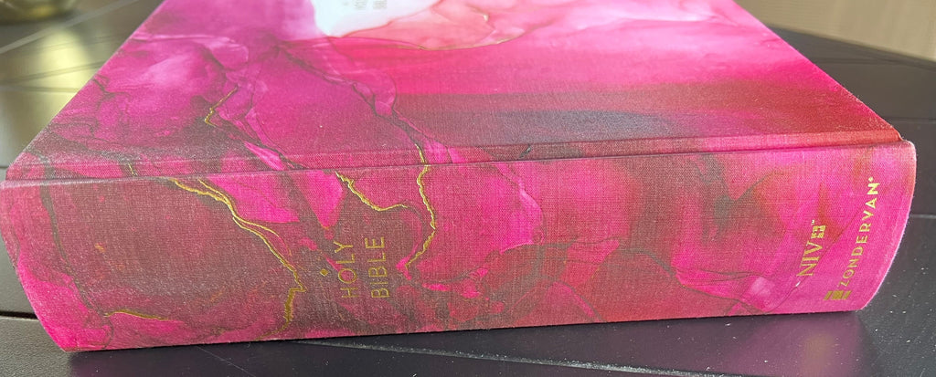Gorgeous NIV Pink Marble Bible with TABS, Cloth over Board, Art Gilded Edges, Red Letter, Comfort Print