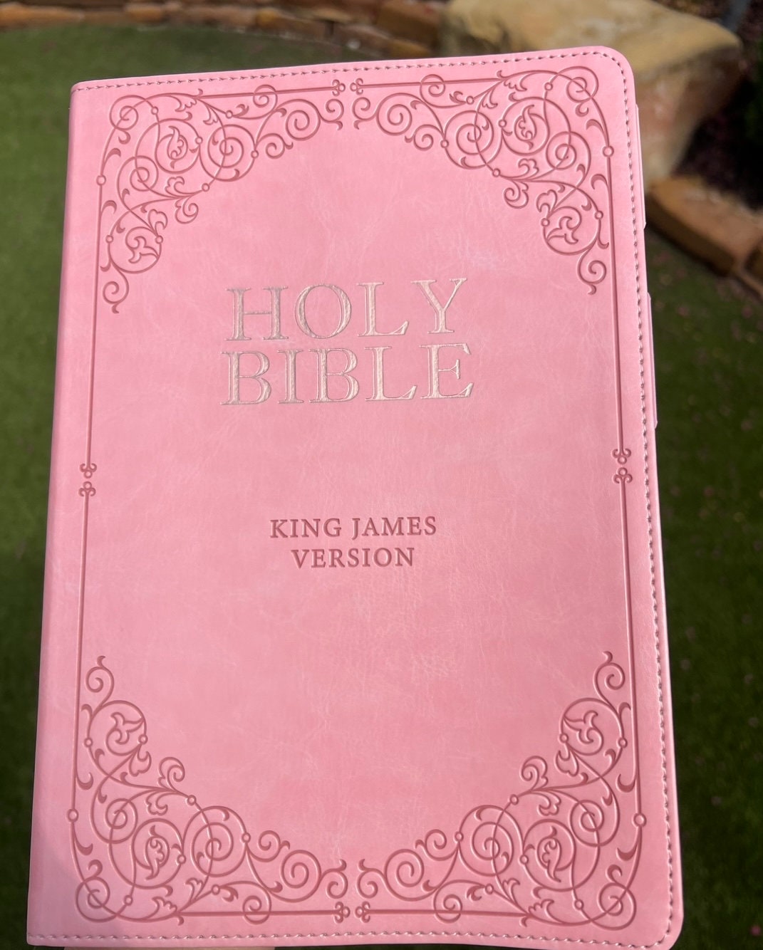 Beautiful KJV Pink LeatherSoft Giant Print Bible with Rose Tabs