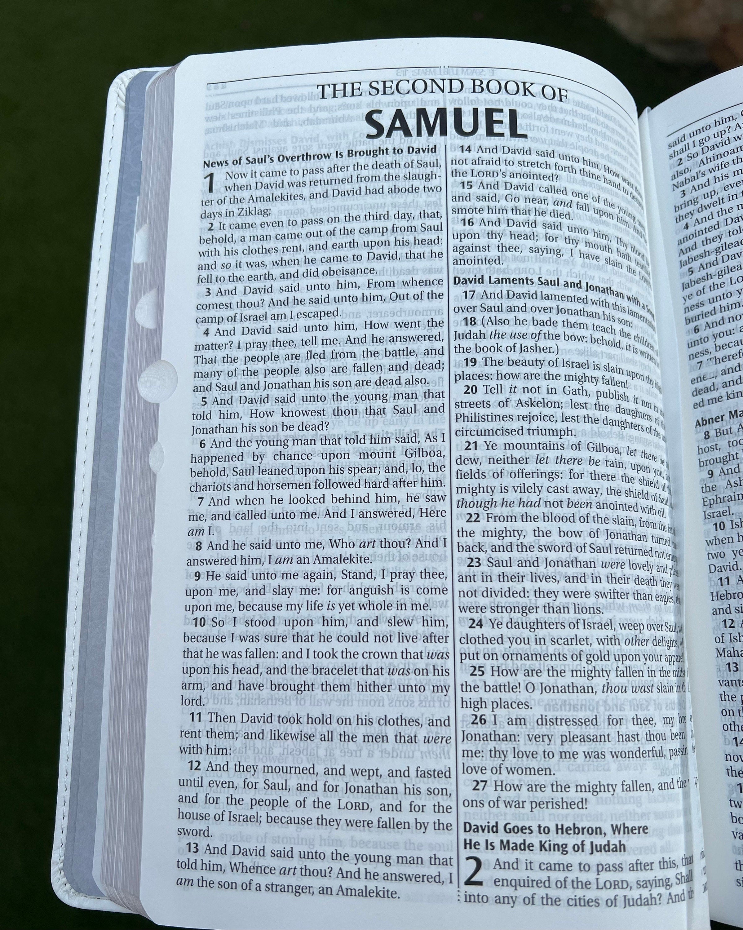 Gorgeous White KJV Holy Bible with Silver Corner Embellishments with Swarovski Crystals , Thinline Large Print Faux Leather