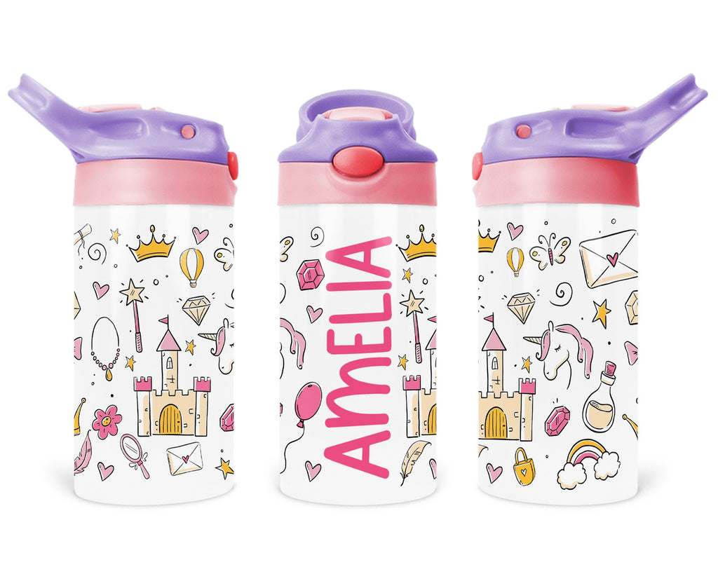 Custom Kids Water Bottle, Personalized Toddler Tumbler with Name, Children Back to School Thermos / Stainless Steel Cup for Boy and Girls