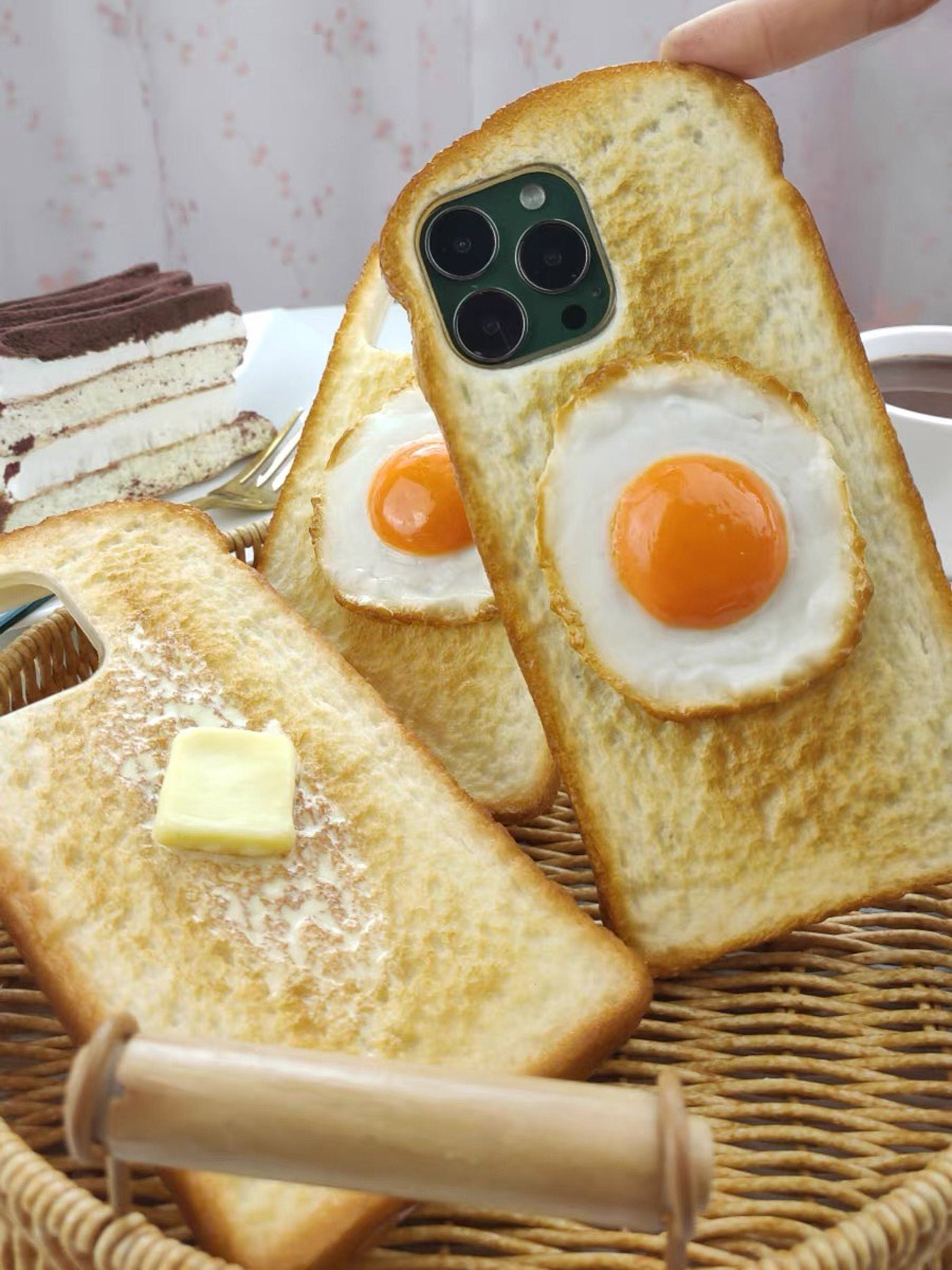 Handmade customized 3D egg and butter bread mobile phone case Cover for iPhone 7/8 Xs Xr 11 12 13 14 15 pro max,Fun and realistic phone case