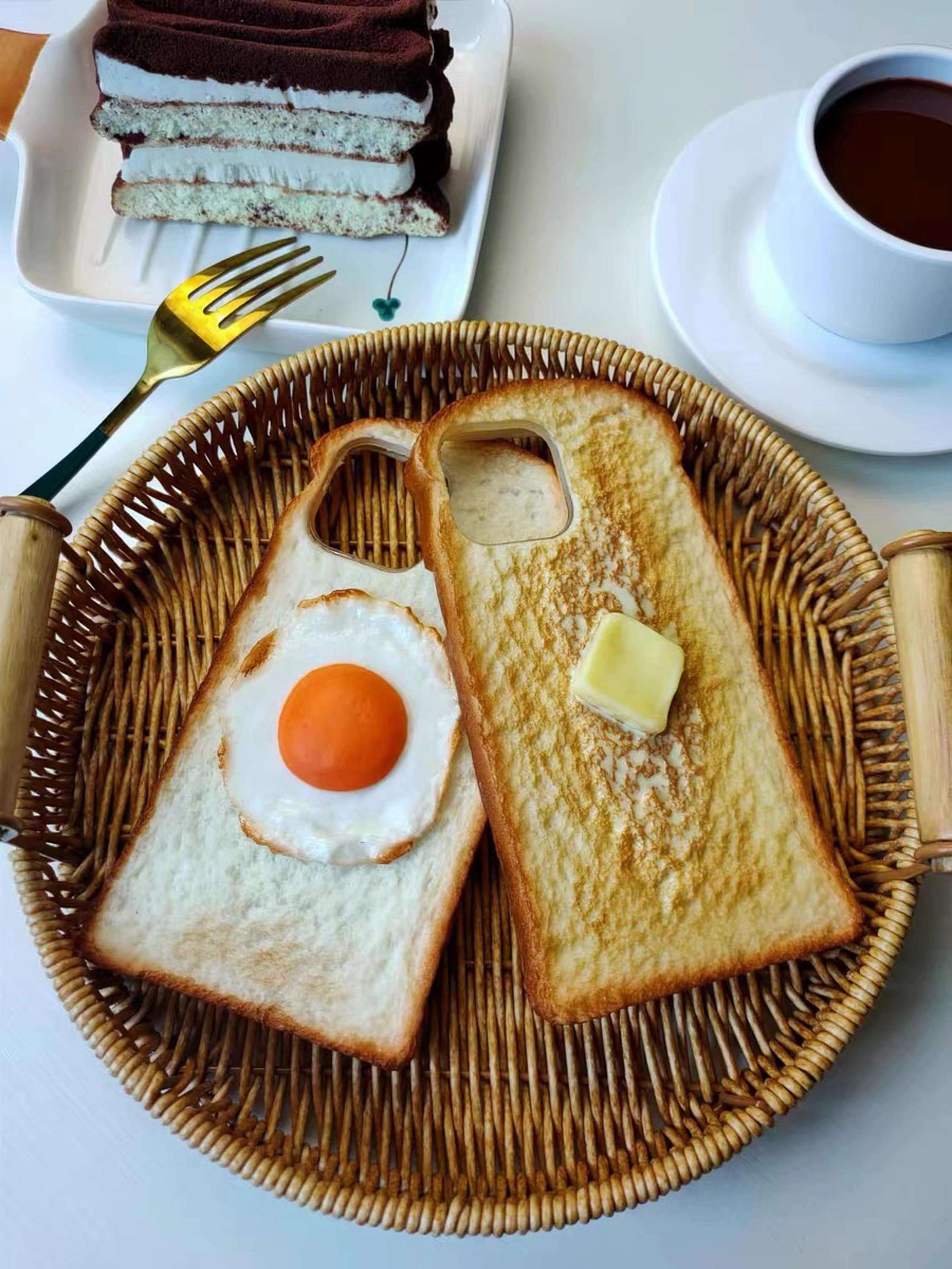 Handmade customized 3D egg and butter bread mobile phone case Cover for iPhone 7/8 Xs Xr 11 12 13 14 15 pro max,Fun and realistic phone case