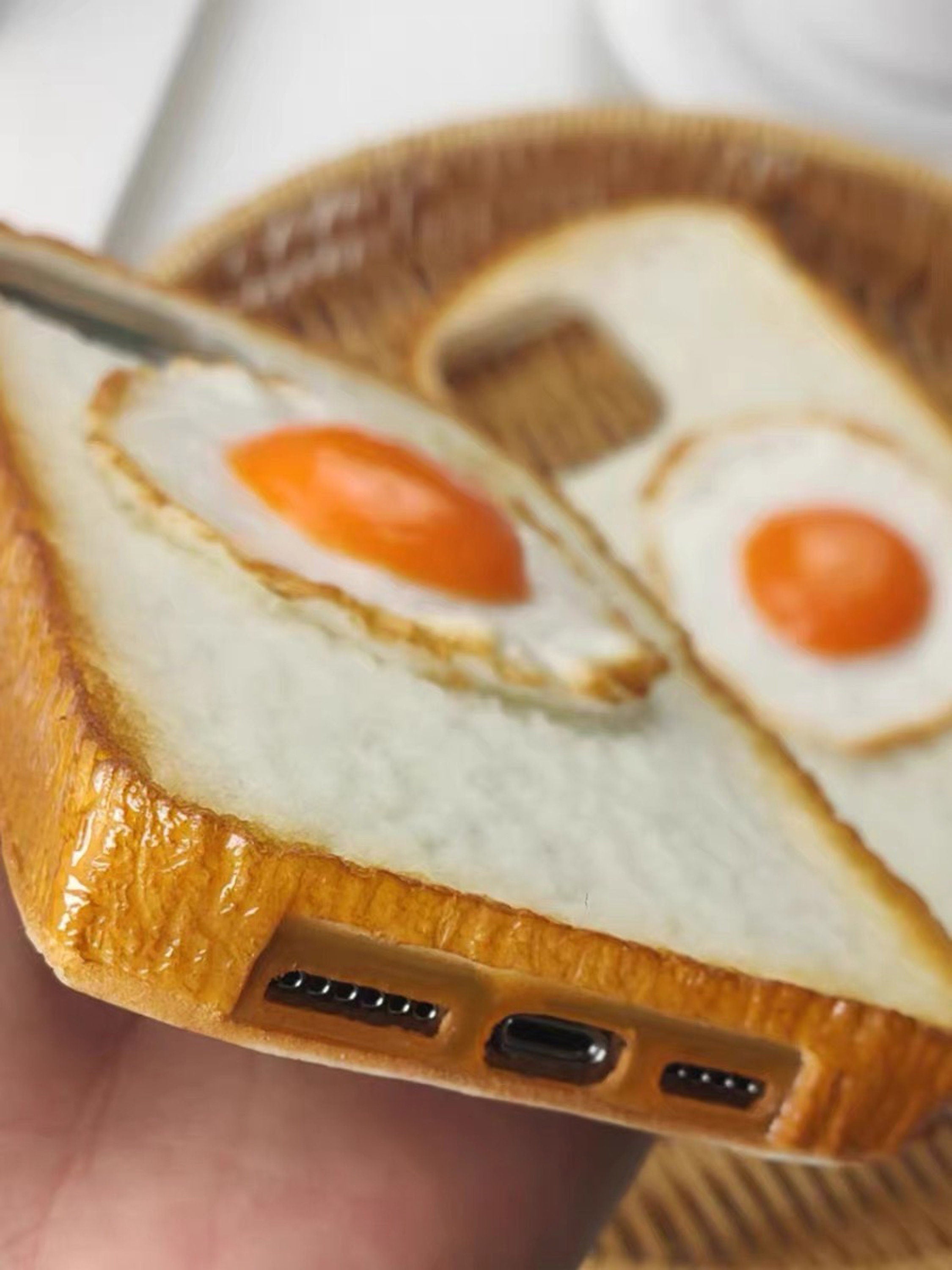 Handmade customized 3D egg and butter bread mobile phone case Cover for iPhone 7/8 Xs Xr 11 12 13 14 15 pro max,Fun and realistic phone case