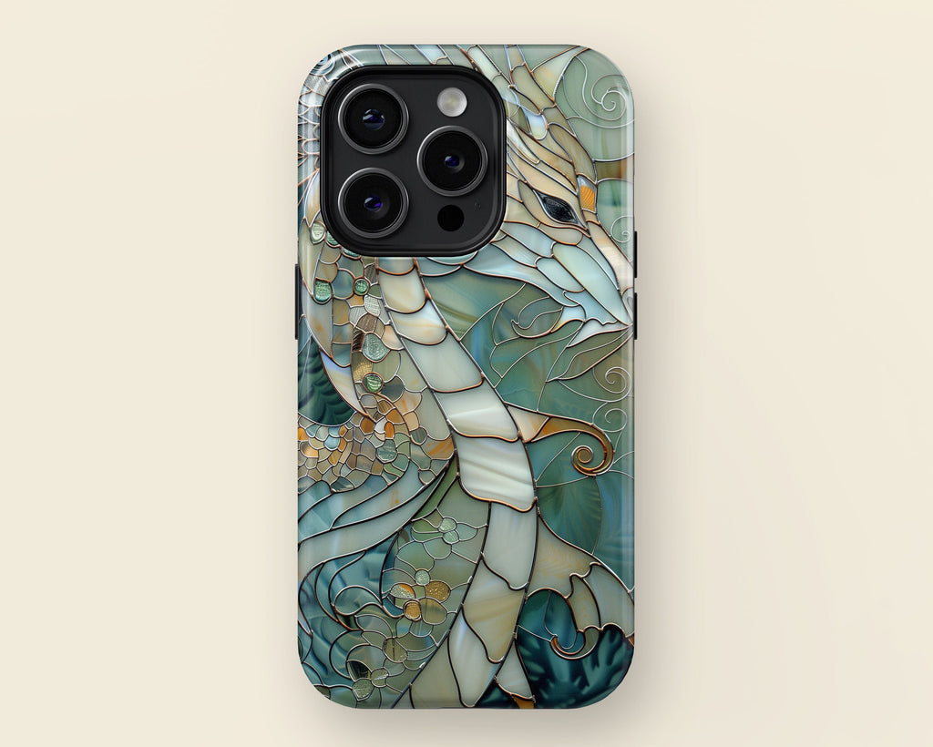 Dragon Stained Glass Design Phone Case with Magsafe for iPhone 15, 14, 13, 12, 11, XR, XS, Pro, Max, Mini, Dragon Lover Gift