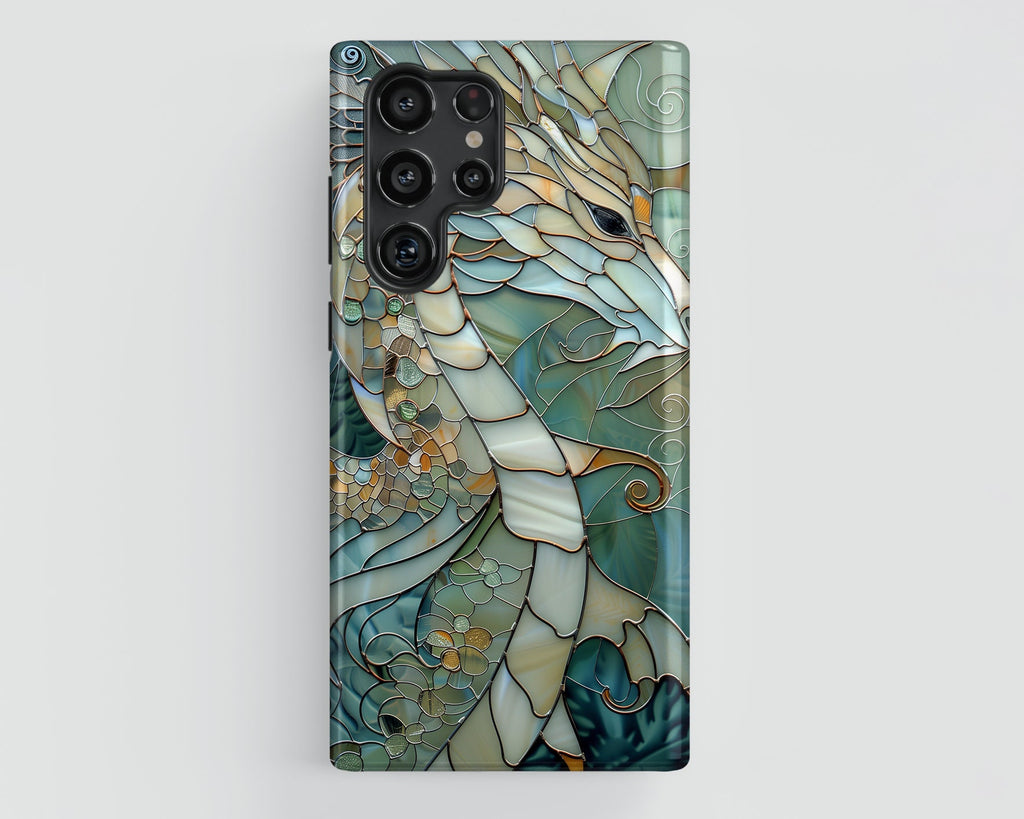 Dragon Stained Glass Design Phone Case for Samsung Galaxy S24, S23, S22, S21, S20 Plus, Ultra, Dragon Lover Gift