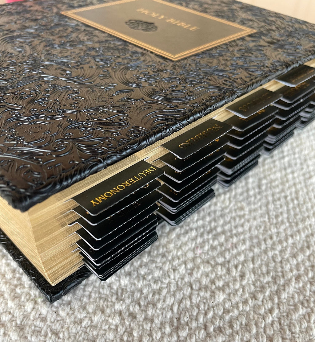 Beautiful Tabbed KJV Bible, Black and Gold Bible, Journaling KJV Bible