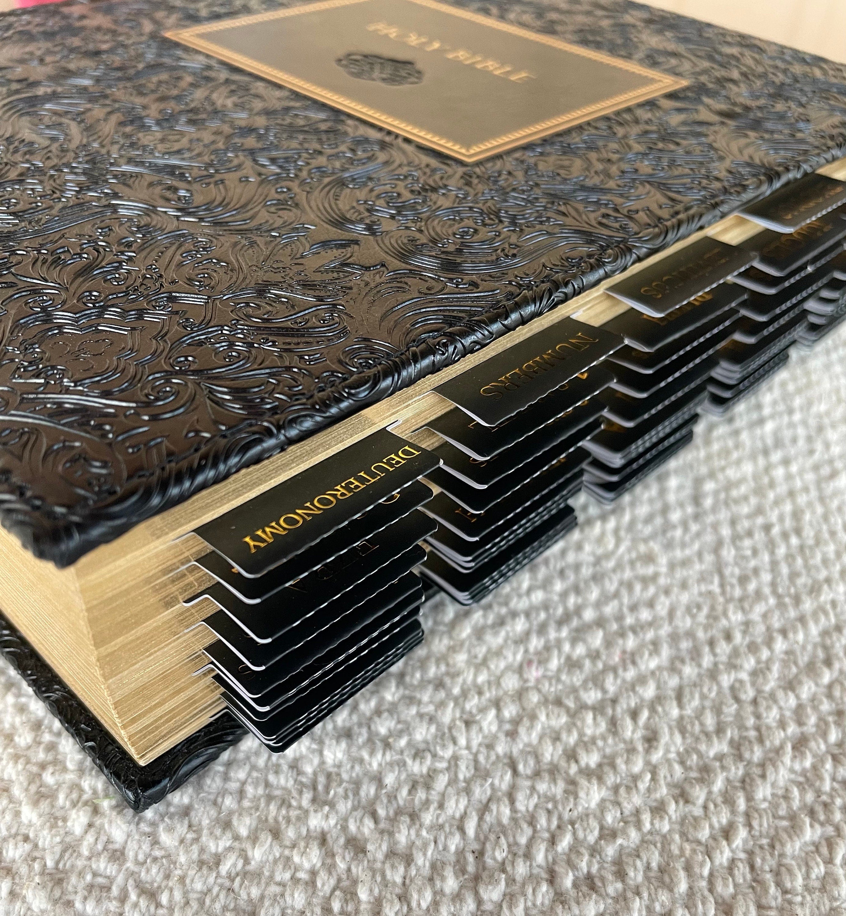 Beautiful Tabbed KJV Bible, Black and Gold Bible, Journaling KJV Bible