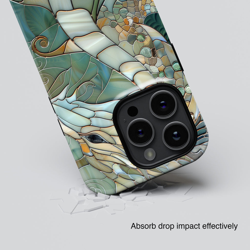 Dragon Stained Glass Design Phone Case with Magsafe for iPhone 15, 14, 13, 12, 11, XR, XS, Pro, Max, Mini, Dragon Lover Gift