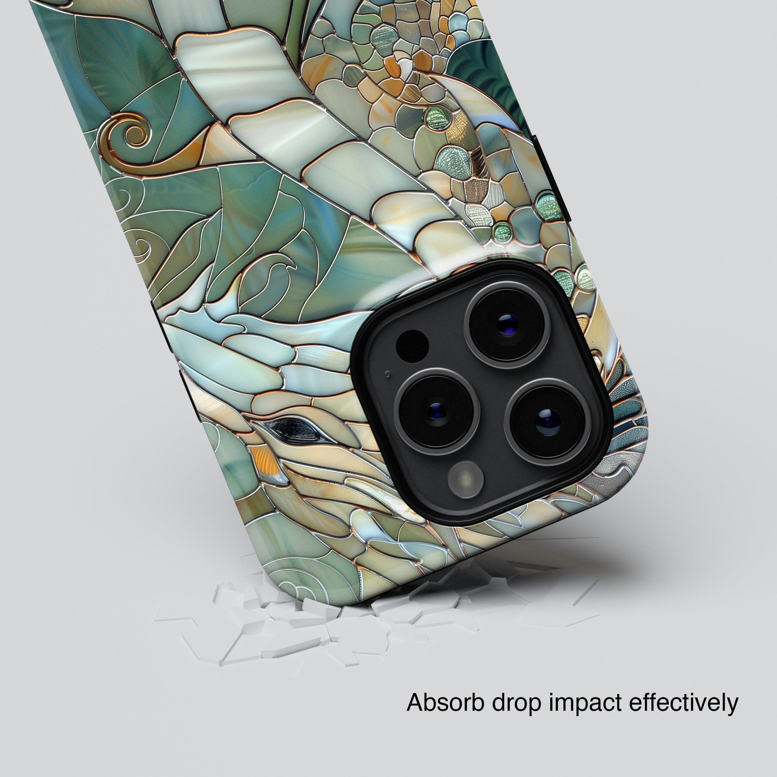 Dragon Stained Glass Design Phone Case with Magsafe for iPhone 15, 14, 13, 12, 11, XR, XS, Pro, Max, Mini, Dragon Lover Gift