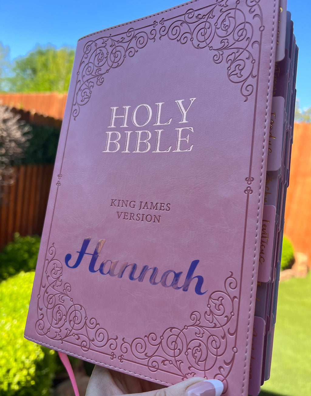 Beautiful KJV Pink LeatherSoft Giant Print Bible with Pink Ombre Tabs and Personalized with Name