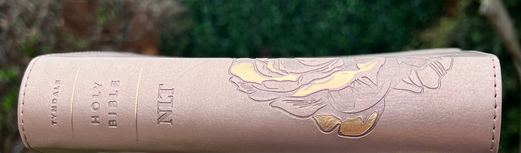 NLT Compact Giant Print Bible, Filament-Enabled Edition LeatherLike, Rose Metallic Peony, Red Letter with Floral Tabs