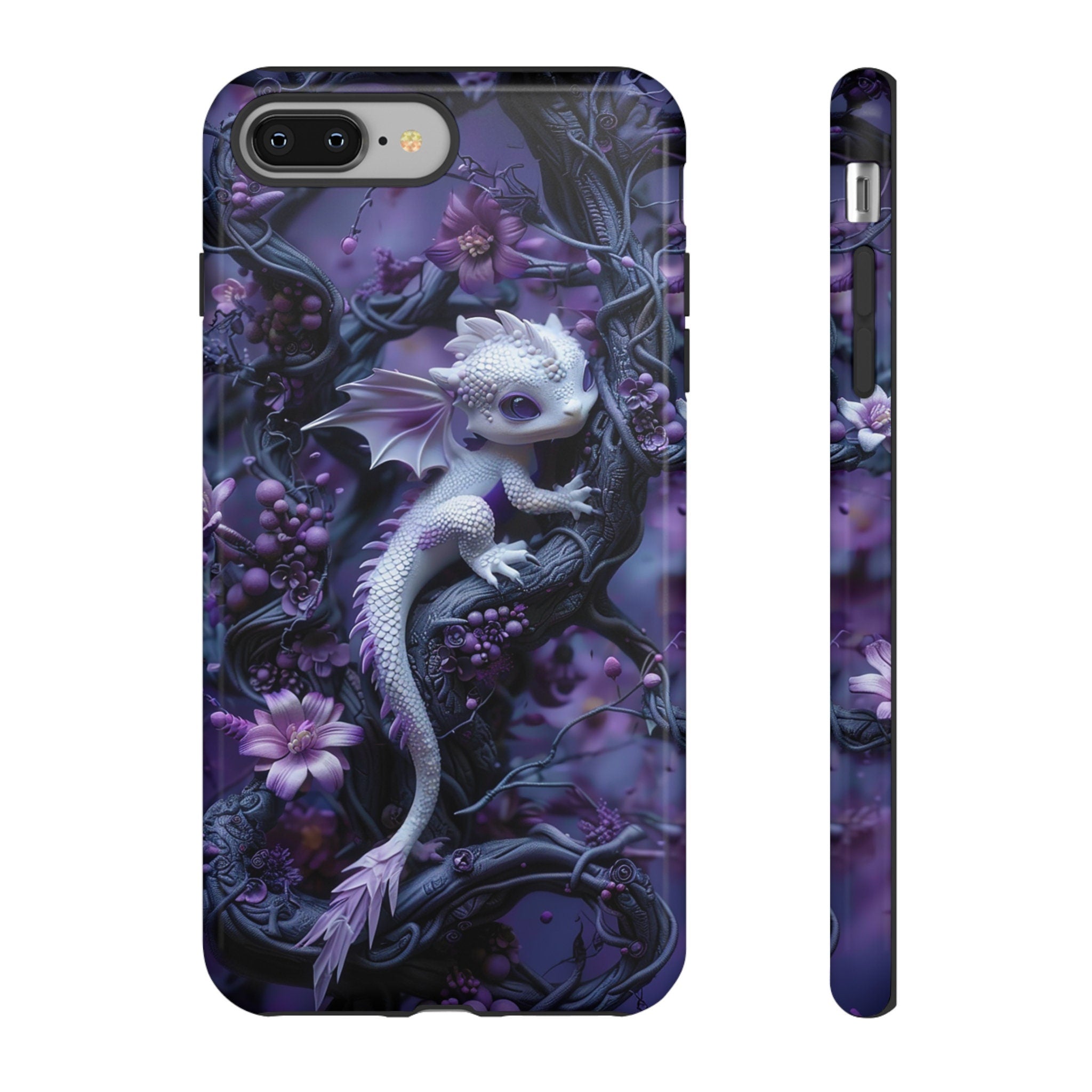 Cute 3D Baby Dragon Lavender Floral Phone Case | Purple Baby Dragon Phone Cover | iPhone 15 Pro Max Pixel 8 Samsung Galaxy S24 Plus Ultra