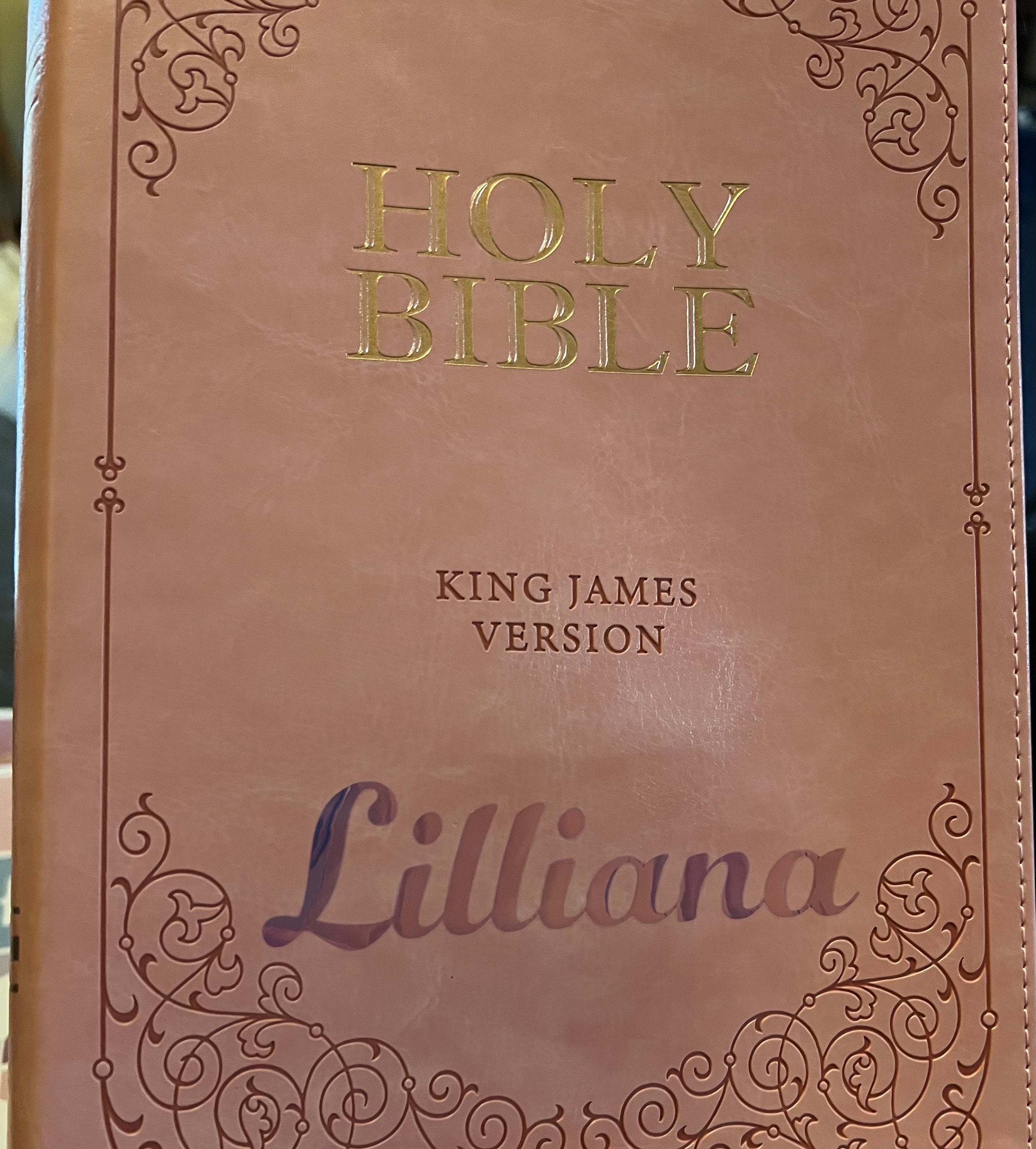 Beautiful KJV Pink LeatherSoft Giant Print Bible with Pink Ombre Tabs and Personalized with Name