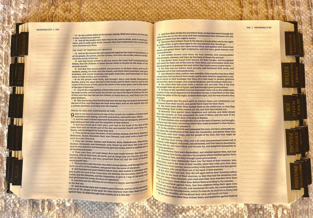 Beautiful Tabbed KJV Bible, Black and Gold Bible, Journaling KJV Bible