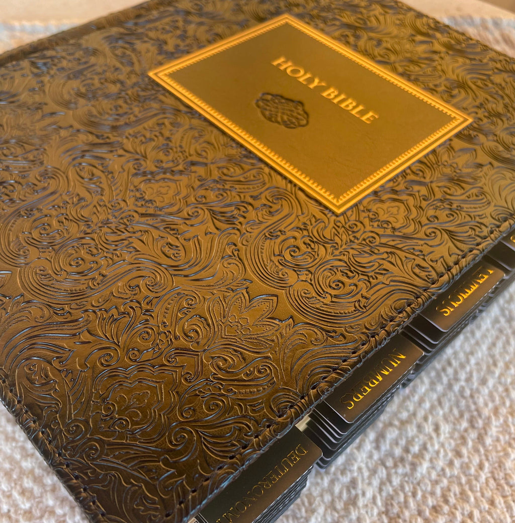 Beautiful Tabbed KJV Bible, Black and Gold Bible, Journaling KJV Bible